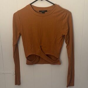 Forever 21 Rust Long Sleeve Cut-Out Crop Top
